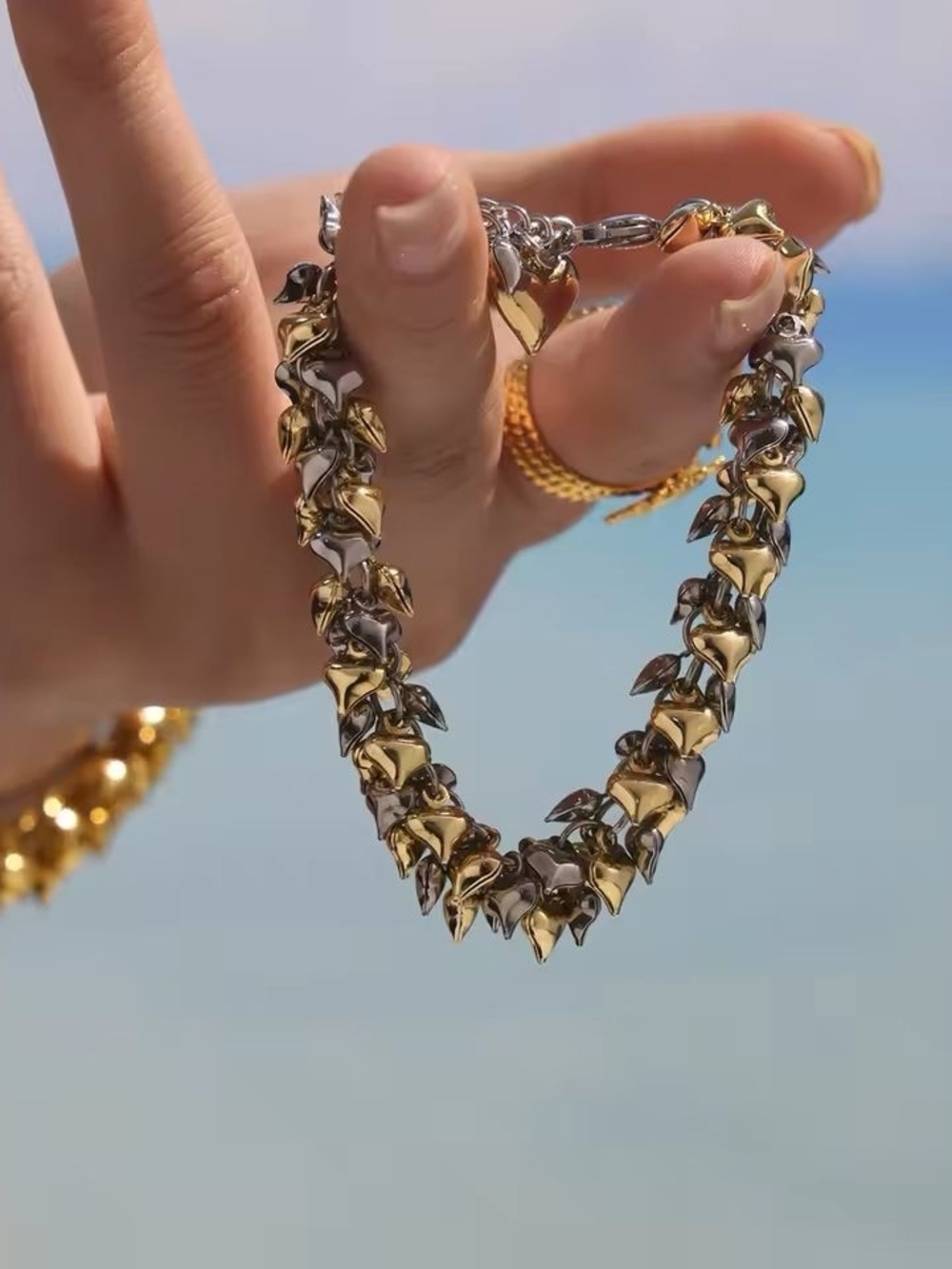Two-Tone Gold & Silver Heart Cluster Bracelet